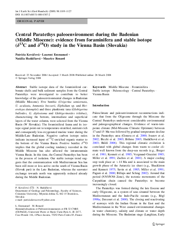 (PDF) Central Paratethys paleoenvironment during the Badenian (Middle ...
