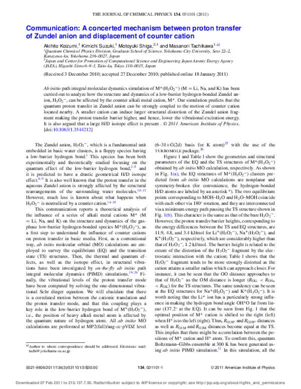 (PDF) Communication: A concerted mechanism between proton transfer of ...