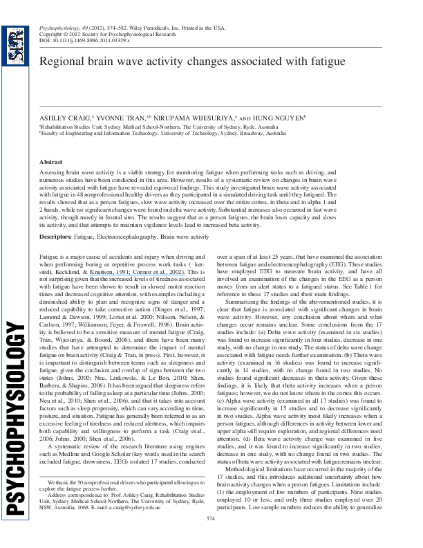 (PDF) Regional brain wave activity changes associated with fatigue