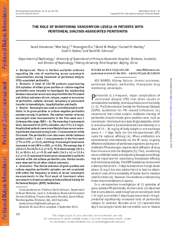 (PDF) THE ROLE OF MONITORING VANCOMYCIN LEVELS IN PATIENTS WITH ...
