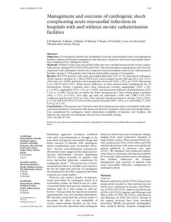 (PDF) Management and outcome of cardiogenic shock complicating acute ...