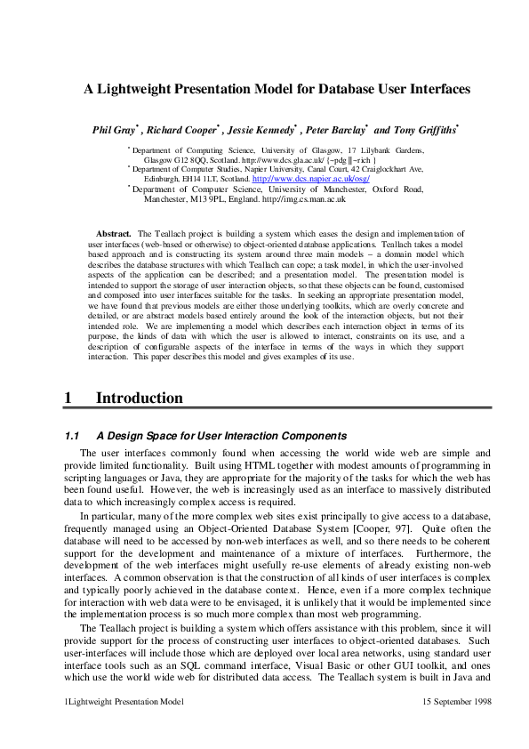 (PDF) A Lightweight Presentation Model for Database User Interfaces