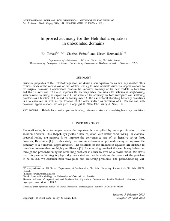 (PDF) Improved accuracy for the Helmholtz equation in unbounded domains