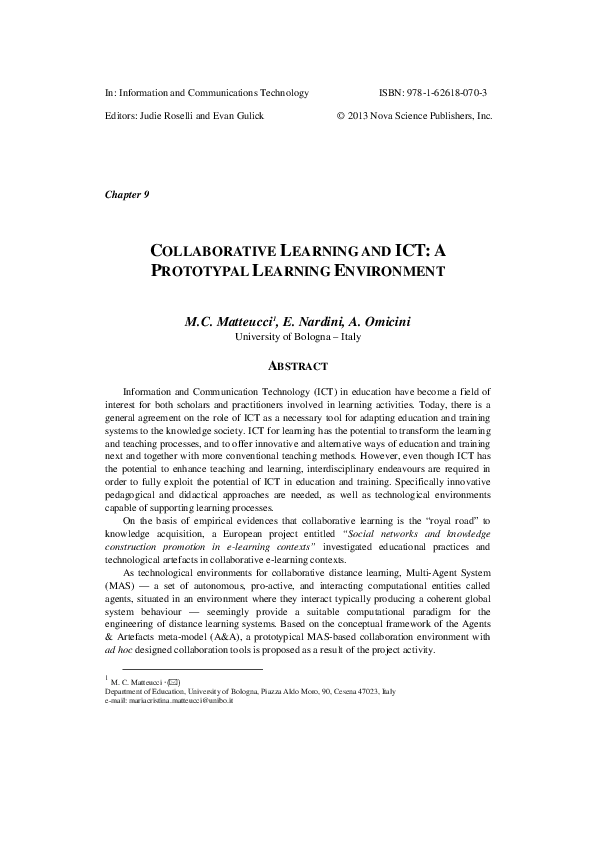 (PDF) Collaborative Learning and ICT: A Prototypal Learning Environment