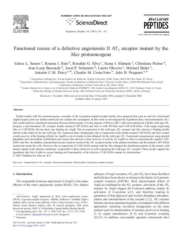 (PDF) Functional rescue of a defective angiotensin II AT1 receptor ...