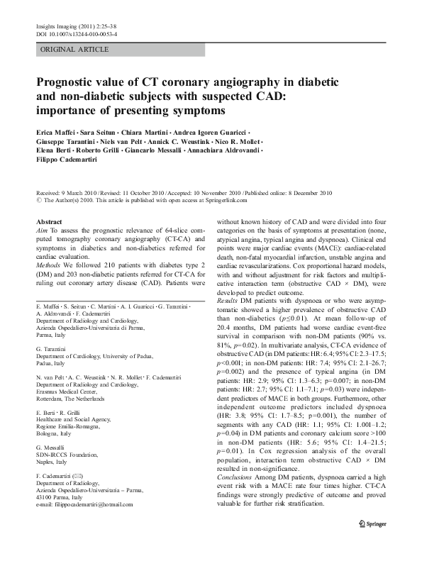 (PDF) Prognostic Value of CT Coronary Angiography In a Large Population ...