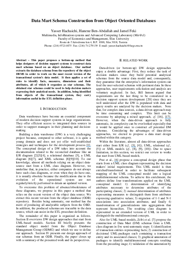 (PDF) Data Mart Schema Construction from Object Oriented Databases