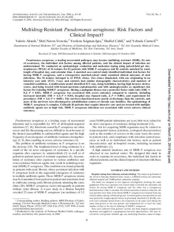 (PDF) MultidrugResistant Pseudomonas aeruginosa Risk Factors and