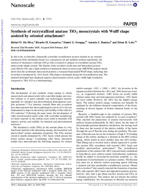 (PDF) Synthesis of recrystallized anatase TiO2 mesocrystals with Wulff ...