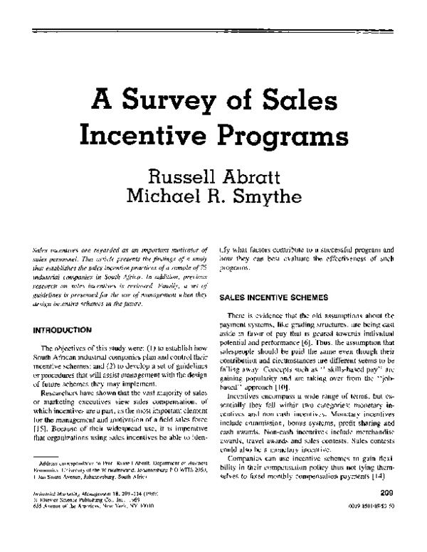 (PDF) A survey of sales incentive programs