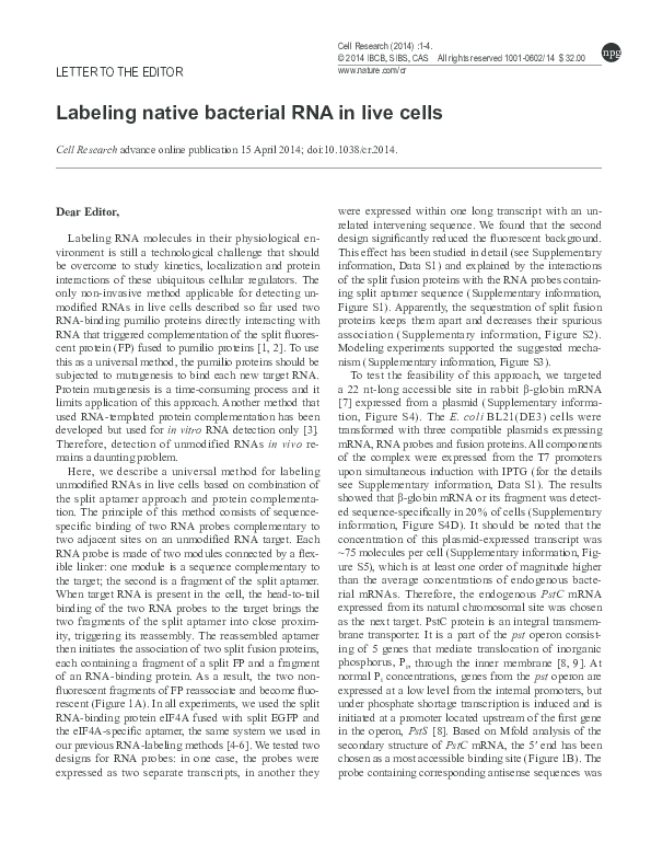 (PDF) Labeling native bacterial RNA in live cells