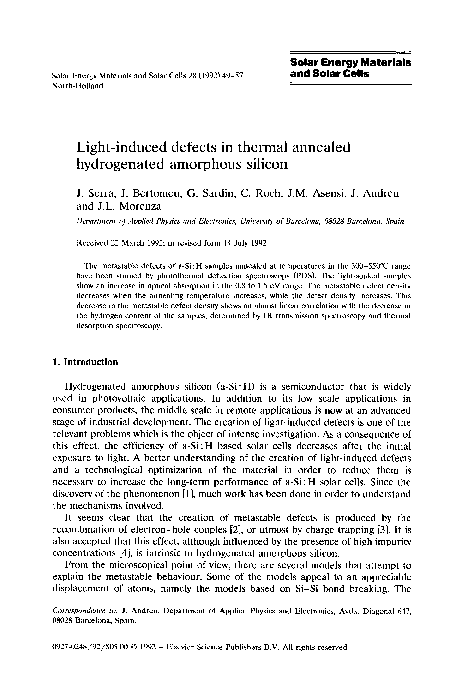 (PDF) Light-induced defects in thermal annealed hydrogenated amorphous ...
