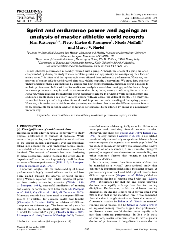 (PDF) Sprint and endurance power and ageing an analysis of master