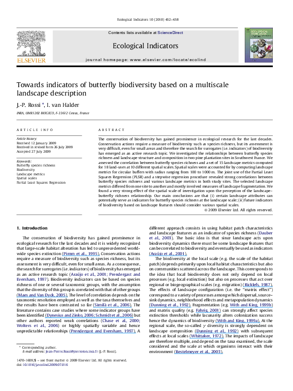 (PDF) Towards indicators of butterfly biodiversity based on a ...
