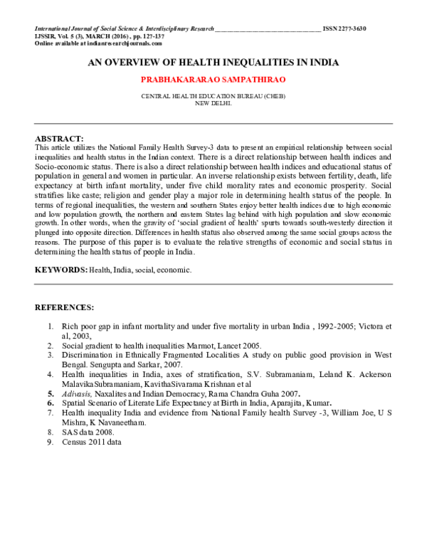 (PDF) AN OVERVIEW OF HEALTH INEQUALITIES IN INDIA PRABHAKARARAO SAMPATHIRAO