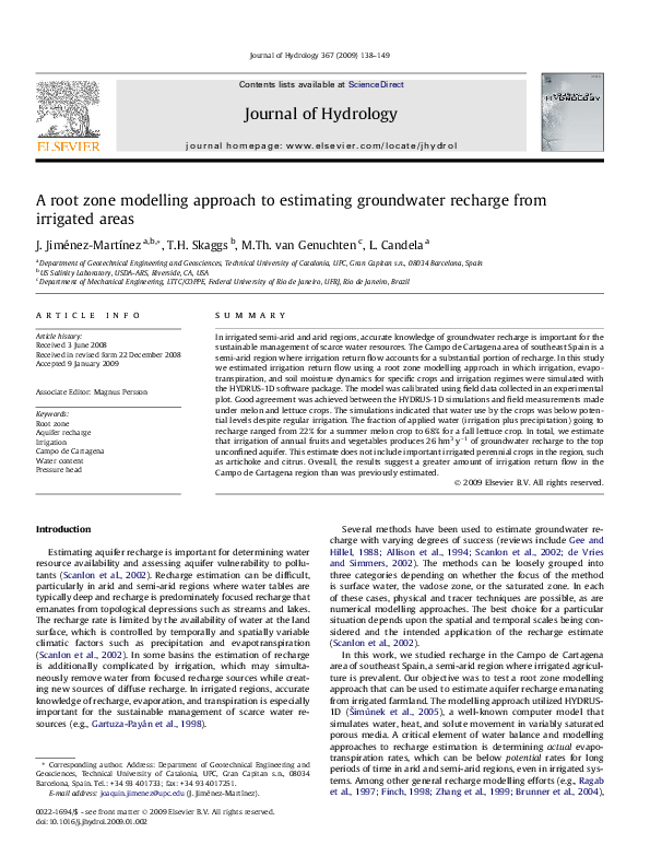 (PDF) A root zone modelling approach to estimating groundwater recharge ...