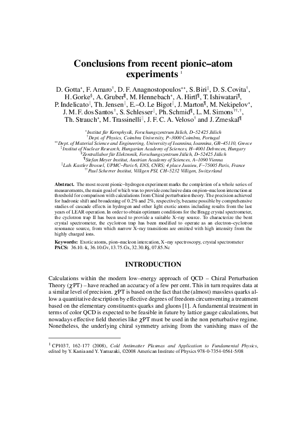 (PDF) Conclusions from recent pionic-atom experiments