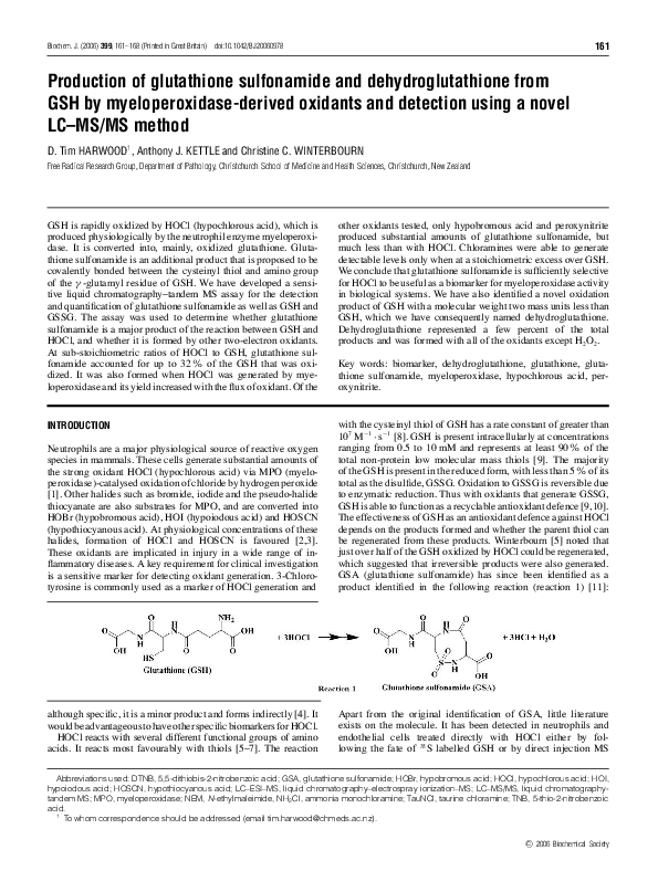 (PDF) Production of glutathione sulfonamide and dehydroglutathione from ...