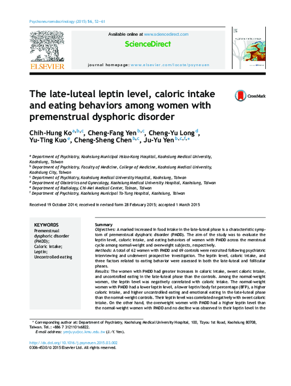 (PDF) The late-luteal leptin level, caloric intake and eating behaviors ...