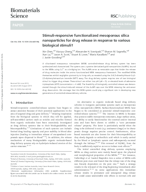 (PDF) Stimuli-responsive functionalized mesoporous silica nanoparticles ...