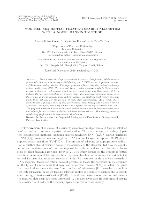 (PDF) Modified Sequential Floating Search Algorithm with a Novel ...