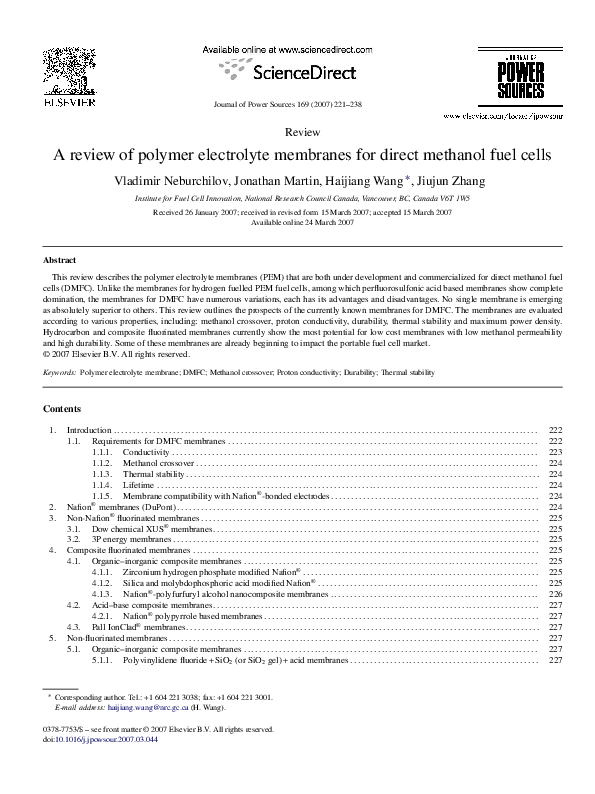 (PDF) A review of polymer electrolyte membranes for direct methanol ...