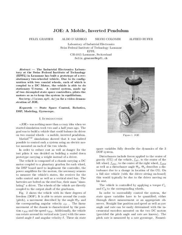 (PDF) JOE: A Mobile, Inverted Pendulum