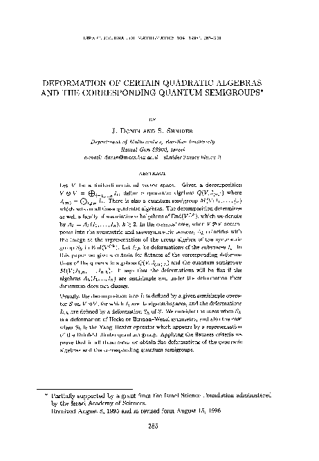 Pdf Deformation Of Certain Quadratic Algebras And The Corresponding Quantum Semigroups Steve Shnider Academia Edu