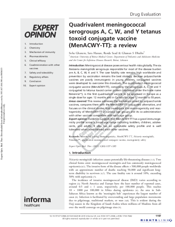 (PDF) Quadrivalent meningococcal serogroups A, C, W, and Y tetanus ...