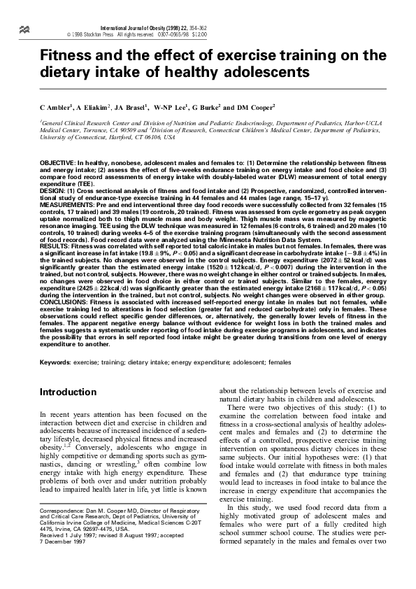 (PDF) Fitness and the effect of exercise training on the dietary intake ...