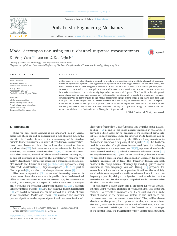 (PDF) Modal decomposition using multi-channel response measurements