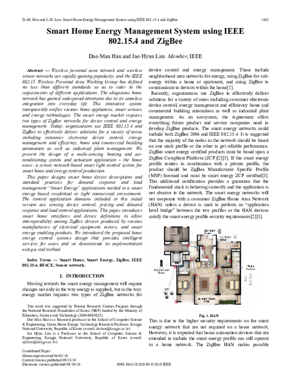 (PDF) Smart Home Energy Management System using IEEE 802.15.4 and ZigBee