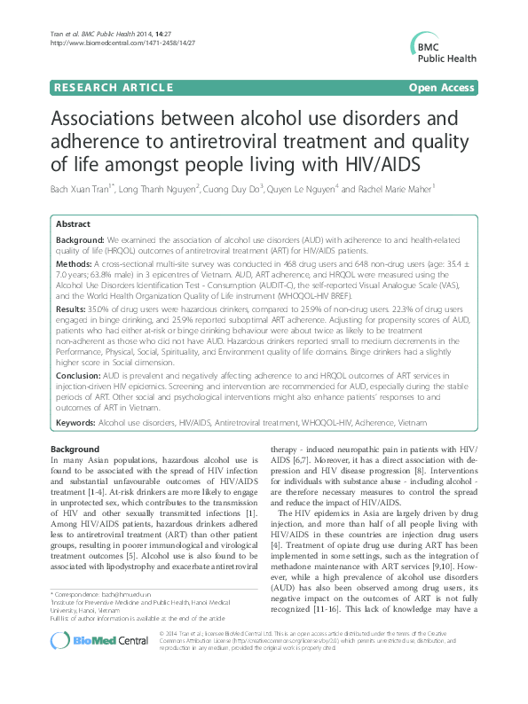 (PDF) Associations between alcohol use disorders and adherence to ...