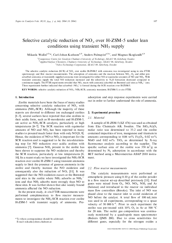 (PDF) Selective Catalytic Reduction of NO x over H-ZSM-5 Under Lean ...
