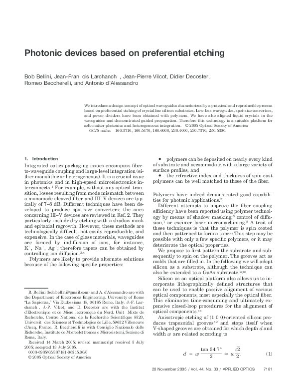(PDF) Photonic devices based on preferential etching