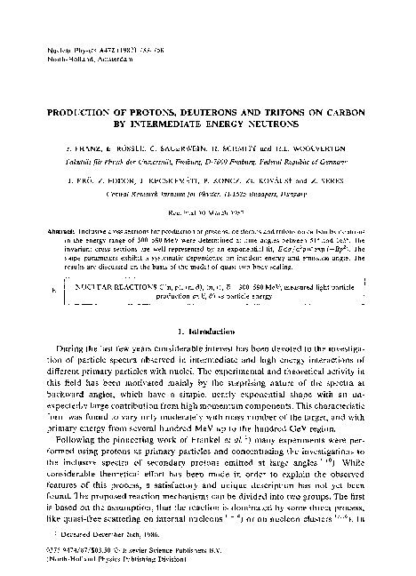 (PDF) Production of protons, deuterons and tritons on carbon by ...