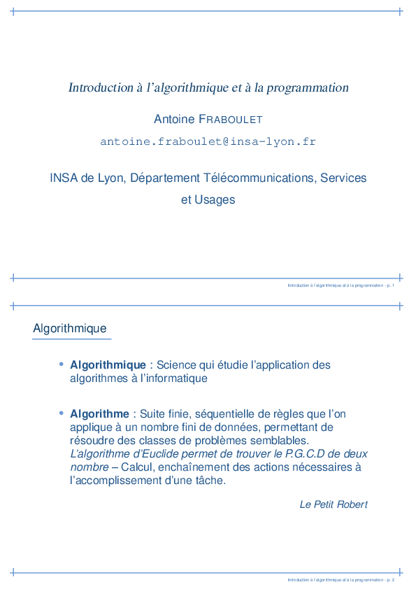 (PDF) Introduction à l'algorithmique et à la programmation