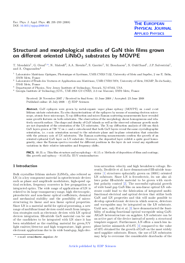 (PDF) Structural and morphological studies of GaN thin films grown on ...