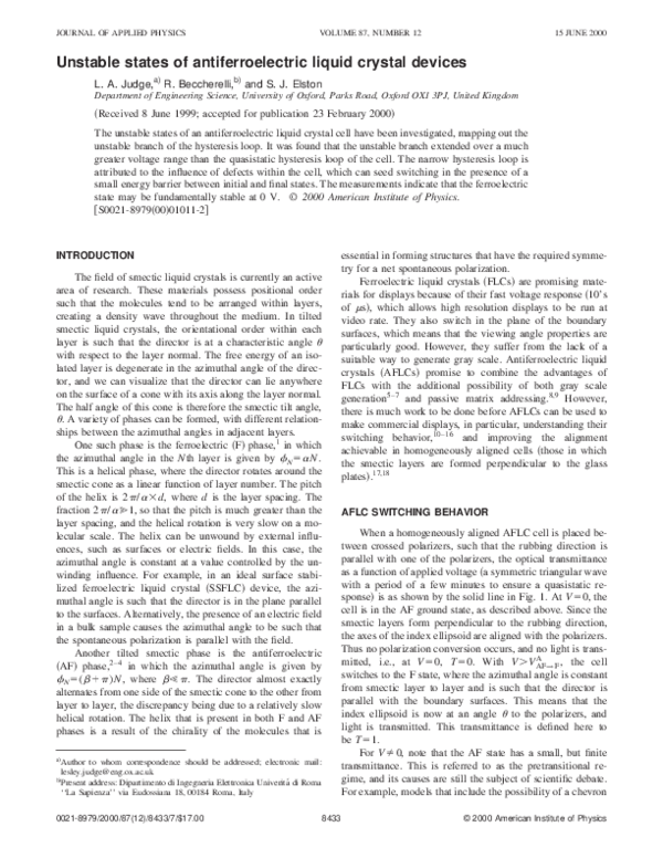 (PDF) Unstable states of antiferroelectric liquid crystal devices