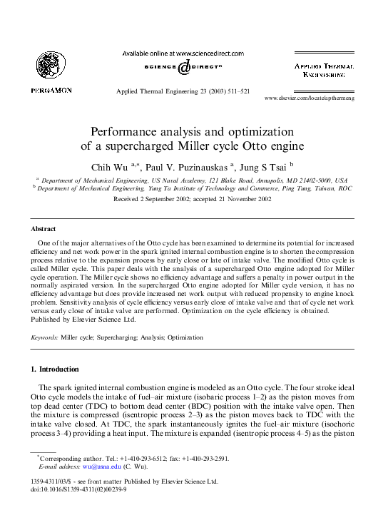 (PDF) Performance analysis and optimization of a supercharged Miller ...