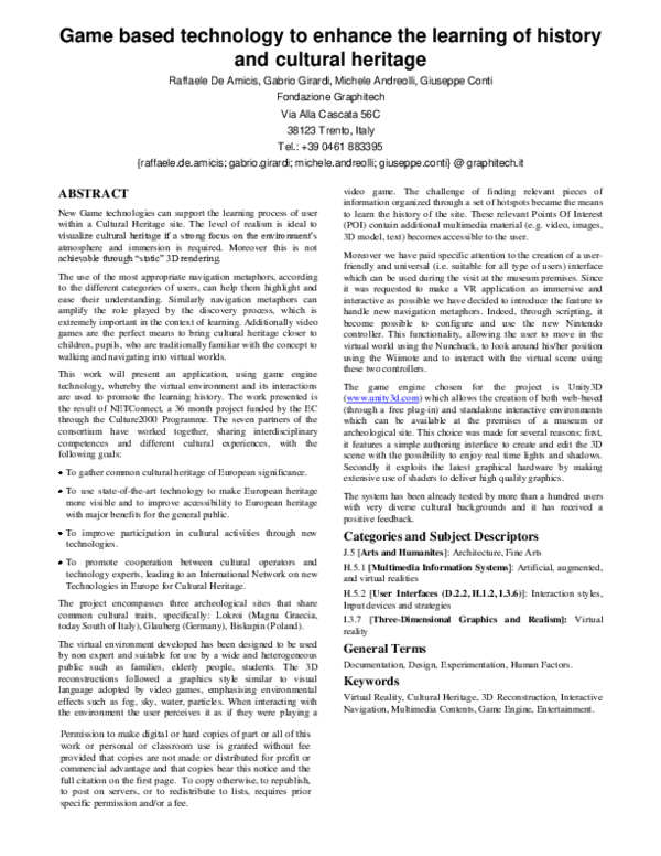 (PDF) Game based technology to enhance the learning of history and ...