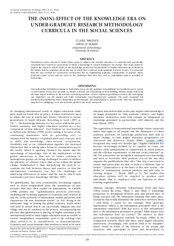 (PDF) The (non)-effect of the knowledge era on undergraduate research ...