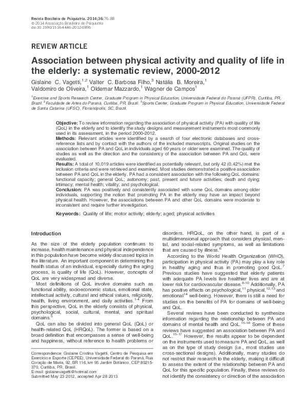 (PDF) Association between physical activity and quality of life among ...