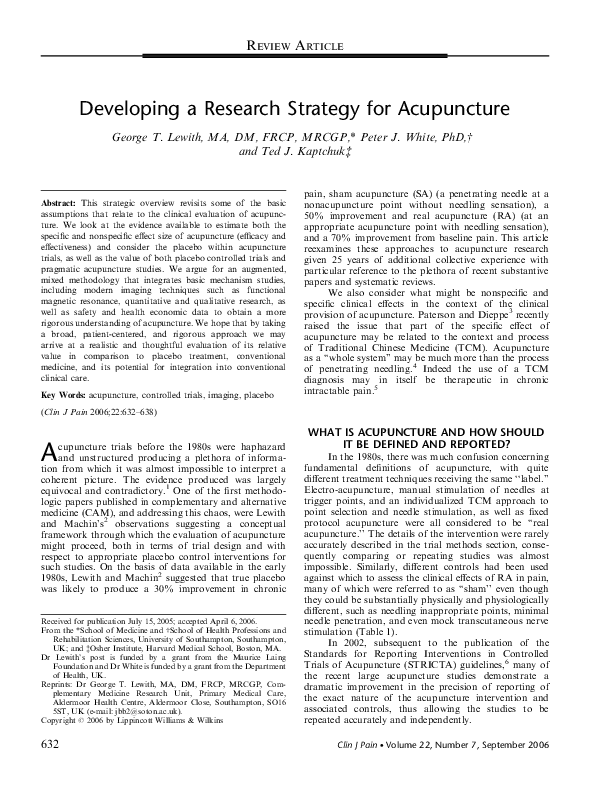 (PDF) Developing a Research Strategy for Acupuncture Lewith