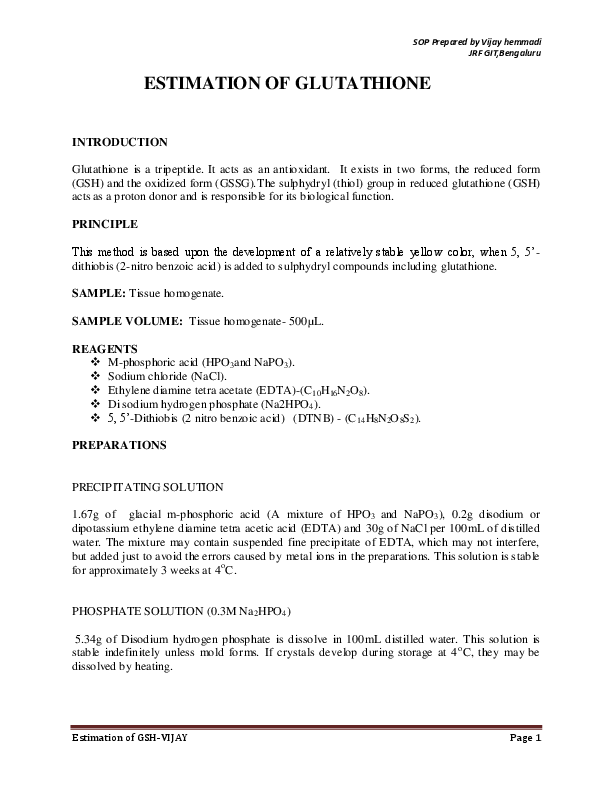 PDF) ESTIMATION OF GLUTATHIONE