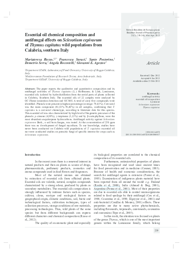 (PDF) Essential oil chemical composition and antifungal effects on