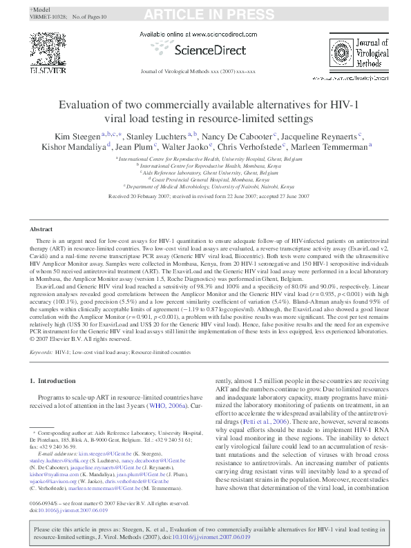 (PDF) Evaluation of two commercially available alternatives for HIV-1 ...