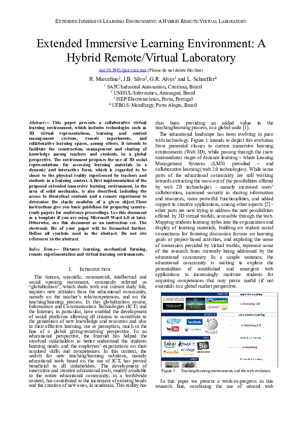 (DOC) Hybrid Remote/Virtual Lab for Immersive Learning