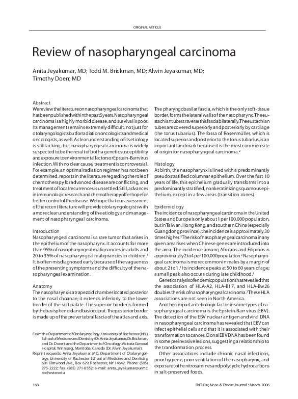 (PDF) Review of nasopharyngeal carcinoma