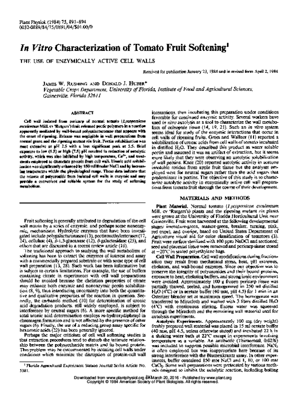 (PDF) In Vitro Characterization of Tomato Fruit Softening : The Use of ...
